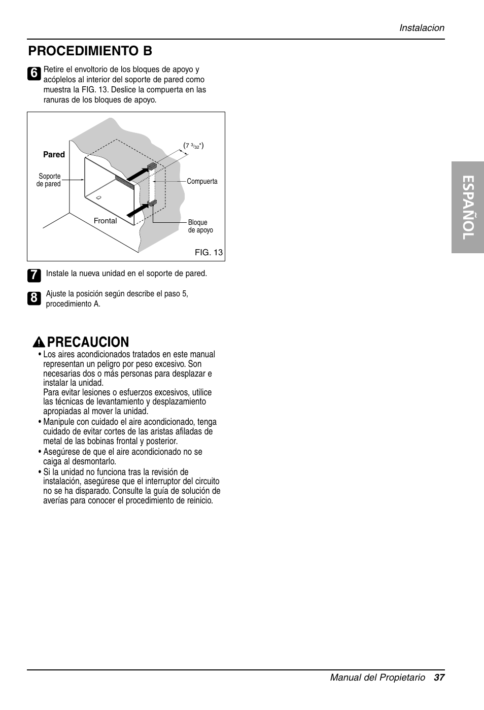 Esp añol, Procedimiento b | LG LT081CNR User Manual | Page 37 / 47