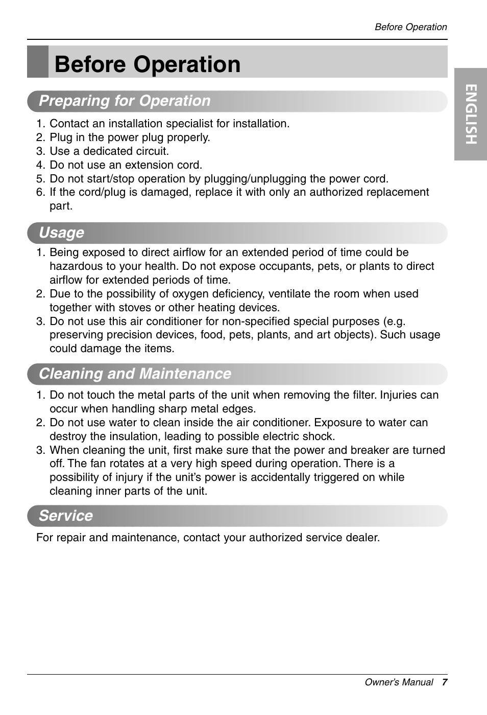 Before operation, English | LG LT081CNR User Manual | Page 7 / 47