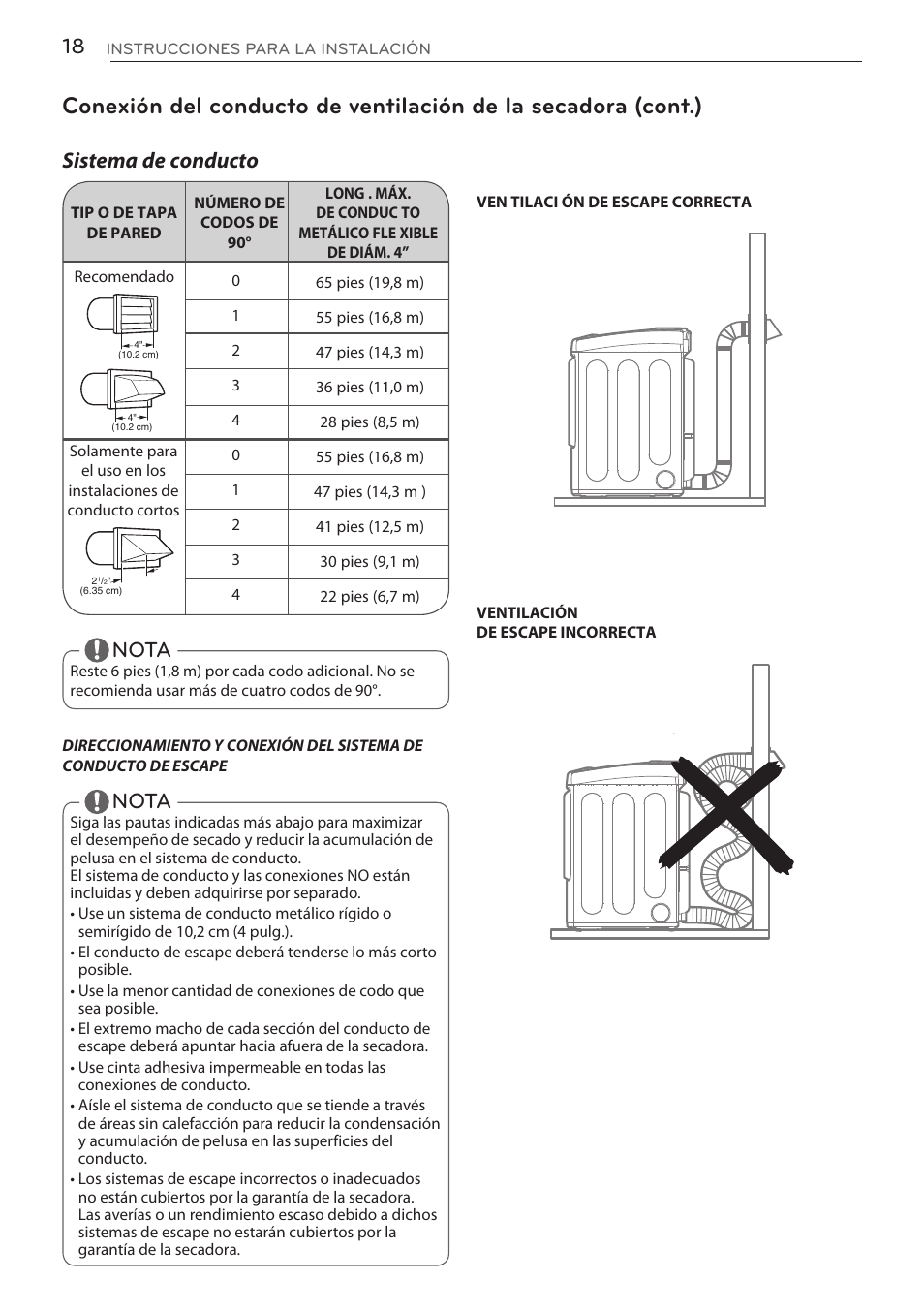 Nota, Sistema de conducto | LG DLGY1702V User Manual | Page 58 / 84