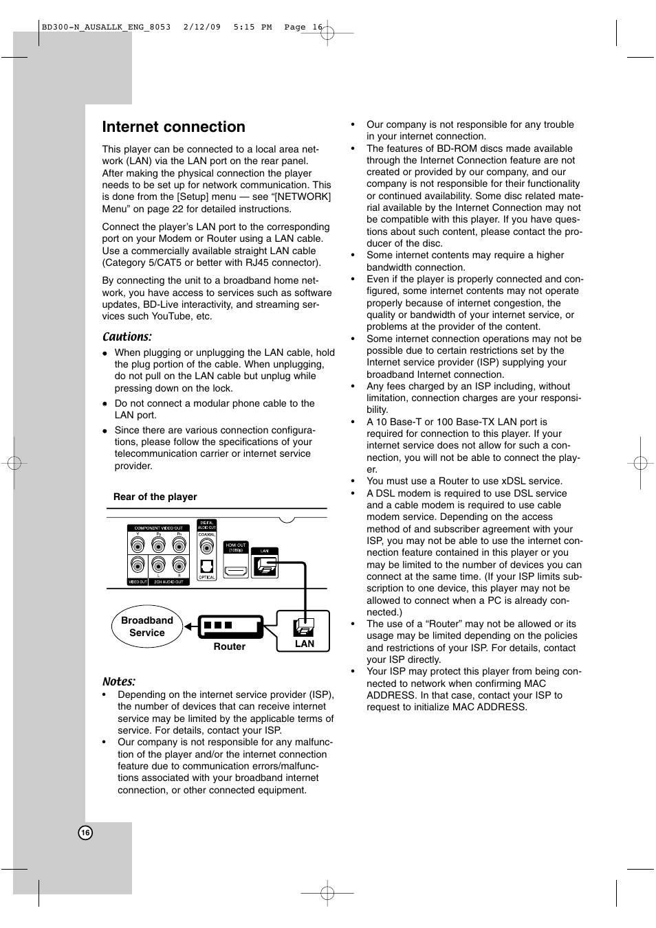 Internet connection | LG BD300 User Manual | Page 16 / 48