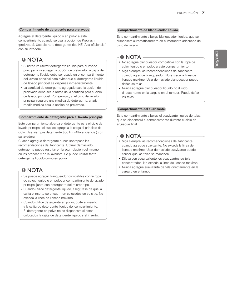 Nota | LG WM3650HVA User Manual | Page 61 / 80