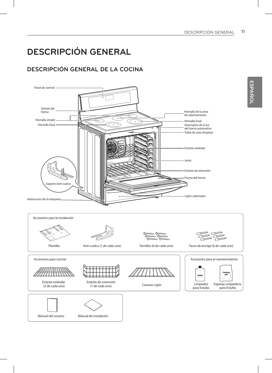 Descripción general, Descripción general de la cocina, Esp añol | LG LRE3025ST User Manual | Page 53 / 88