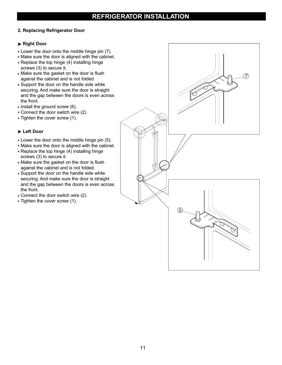 Refrigerator installation | LG LRFC22750TT User Manual | Page 11 / 35