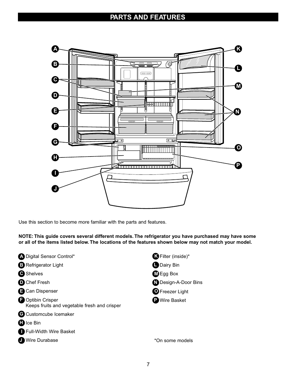 Parts and features | LG LRFC22750TT User Manual | Page 7 / 35