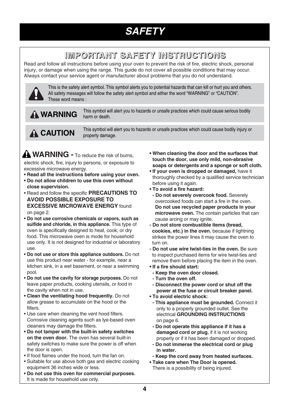 Safety | LG LMVM2277ST User Manual | Page 4 / 36