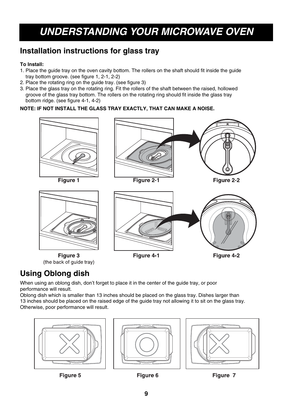 Understanding your microwave oven, Installation instructions for glass tray, Using oblong dish | LG LMVM2277ST User Manual | Page 9 / 36