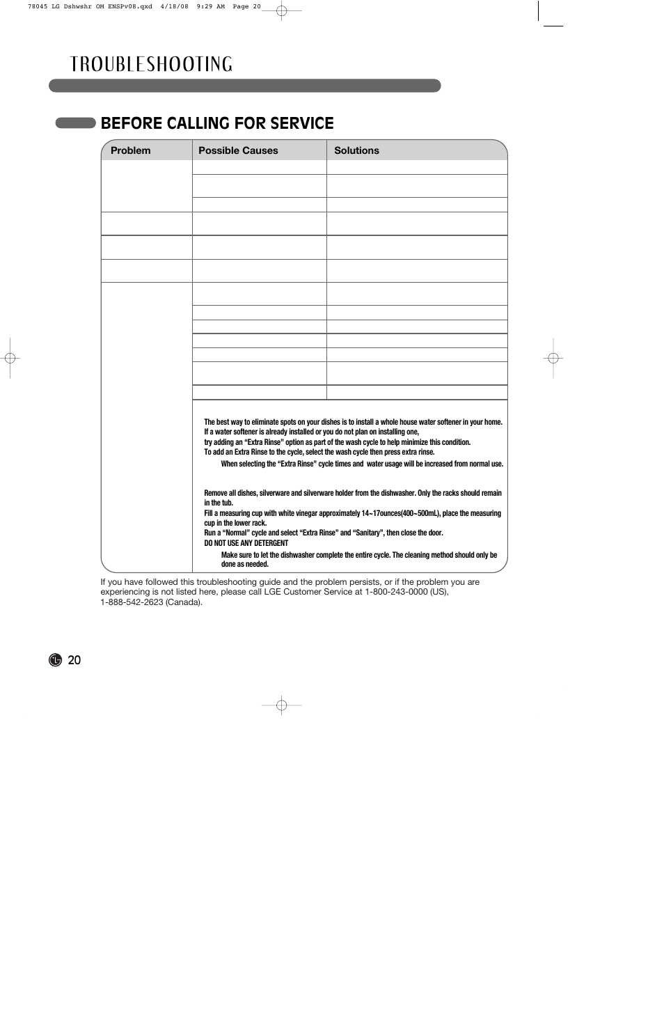 Before calling for service | LG LDS4821ST User Manual | Page 20 / 68