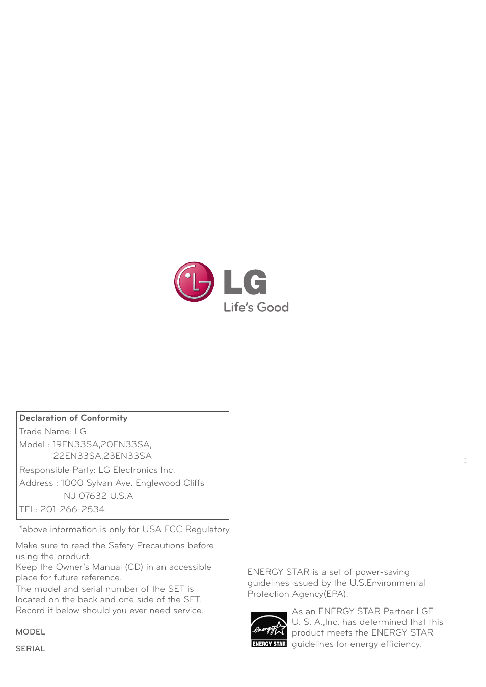 LG 19EN33SA User Manual | Page 31 / 31