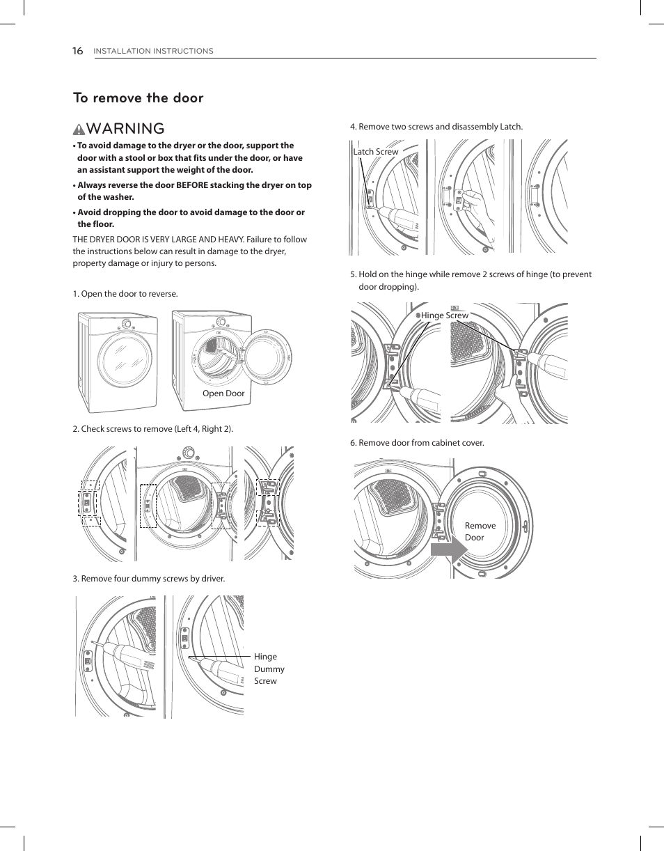 Warning | LG DLGX3651V User Manual | Page 16 / 96
