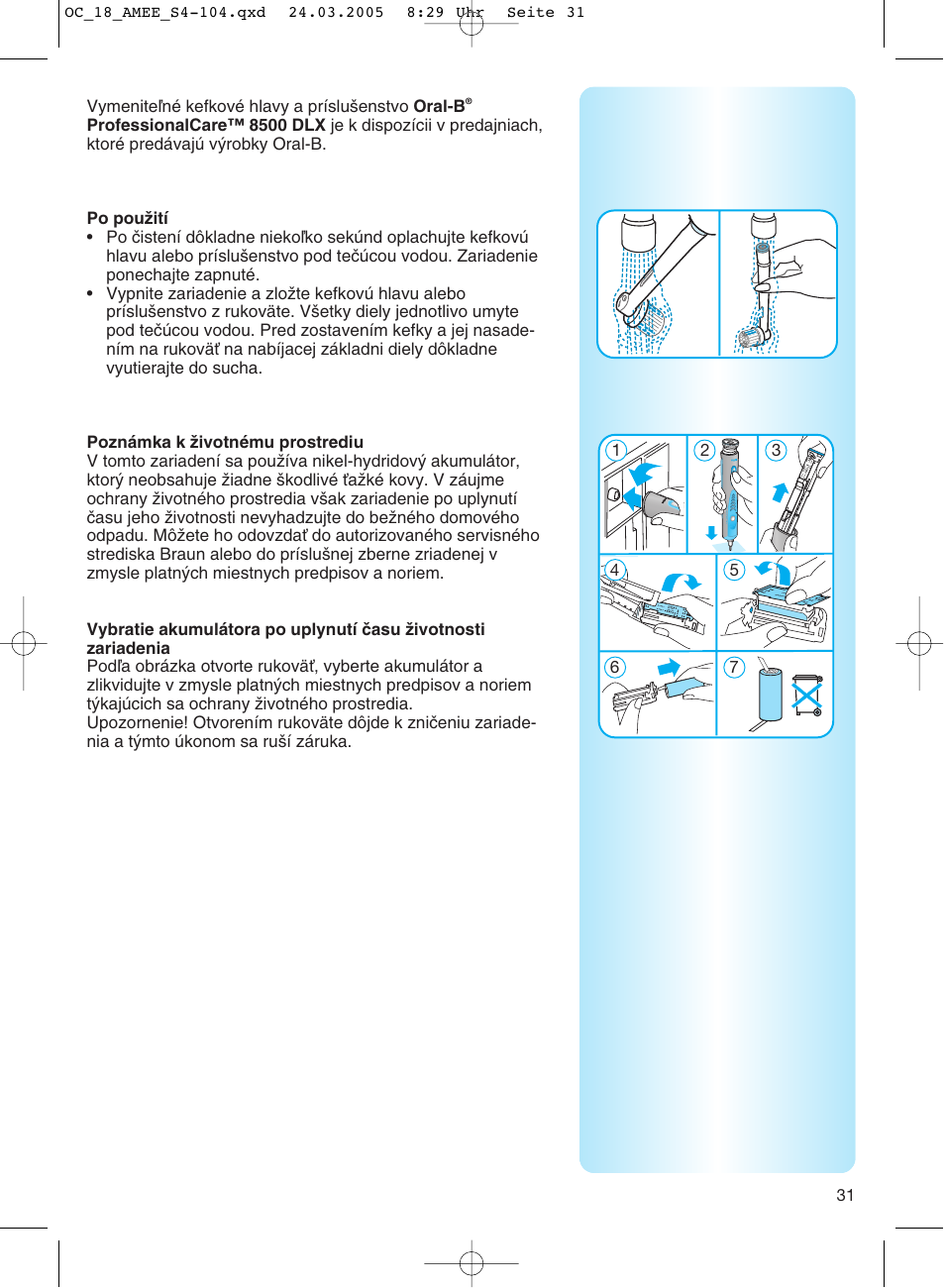 Po pouziti, Poznamka k zivotnému prostrediu | Braun OC18 Professional Care Center User Manual | Page 31 / 102