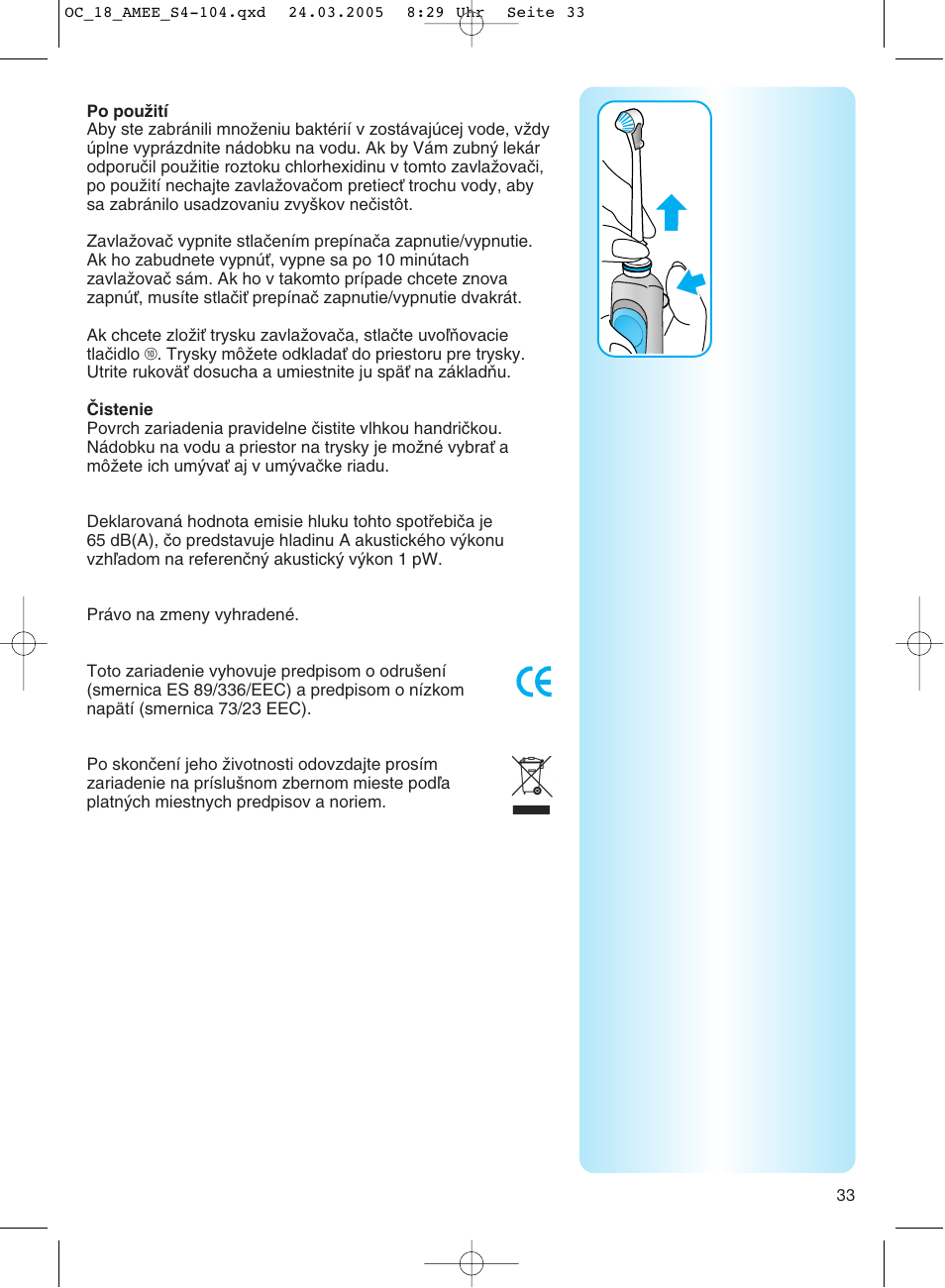Po pouzití, Cistenie | Braun OC18 Professional Care Center User Manual | Page 33 / 102