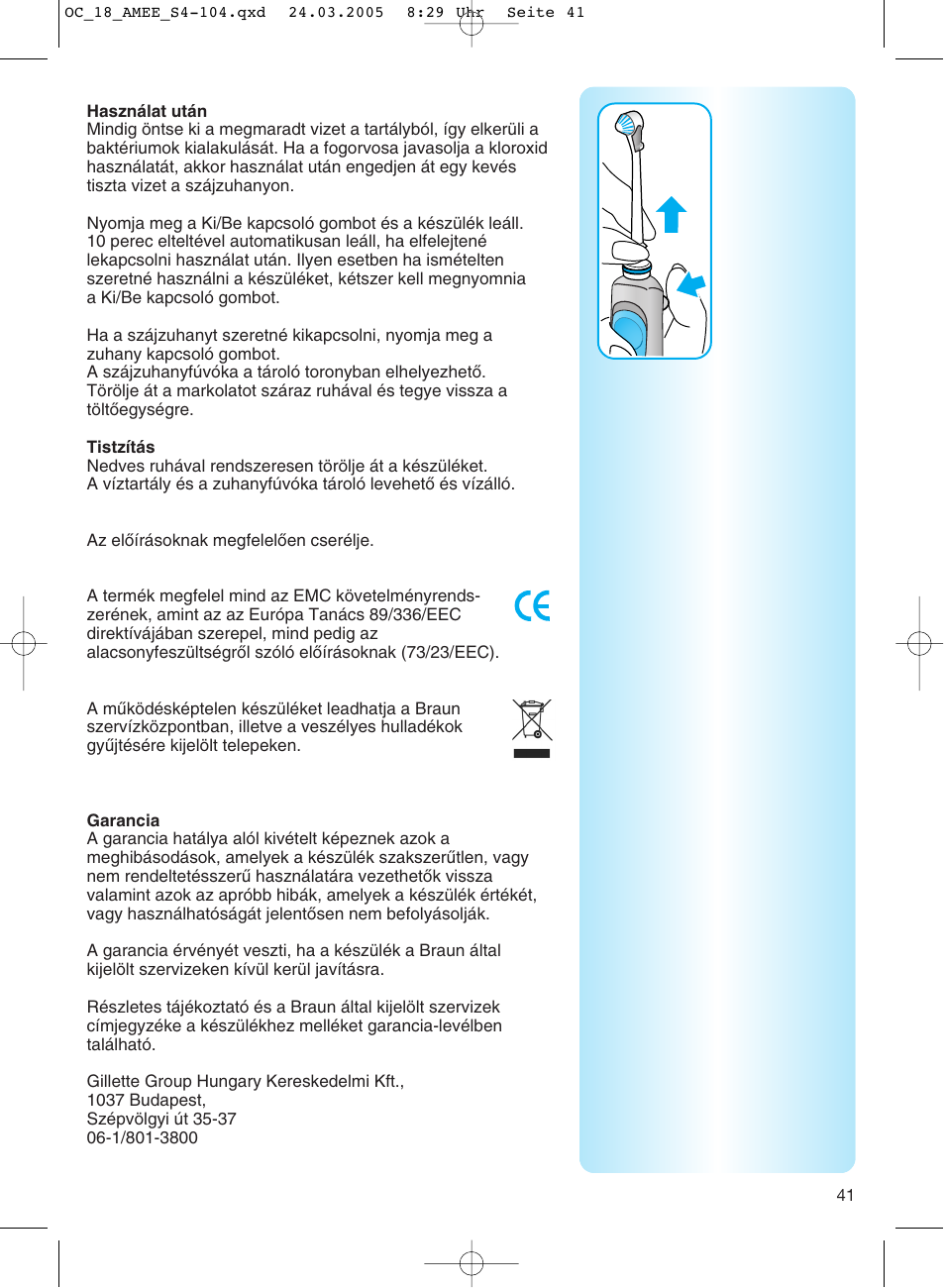 Hasznalat utan, Tistzitas, Garancia | Braun OC18 Professional Care Center User Manual | Page 41 / 102