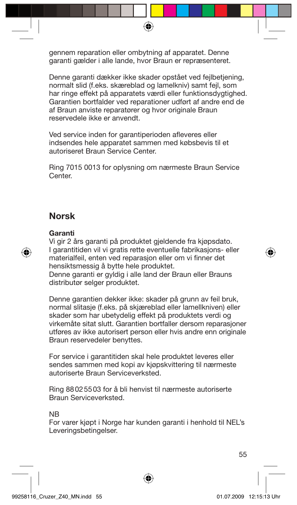 Norsk | Braun Z40 CruZer2 User Manual | Page 54 / 56