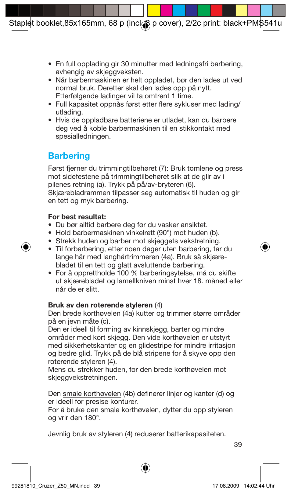 Barbering | Braun Z50-5734 CruZer3 User Manual | Page 39 / 66