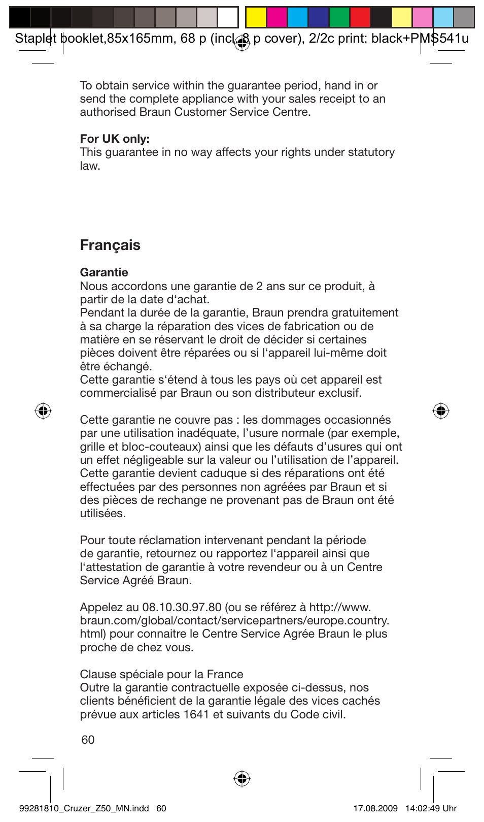 Français | Braun Z50-5734 CruZer3 User Manual | Page 60 / 66