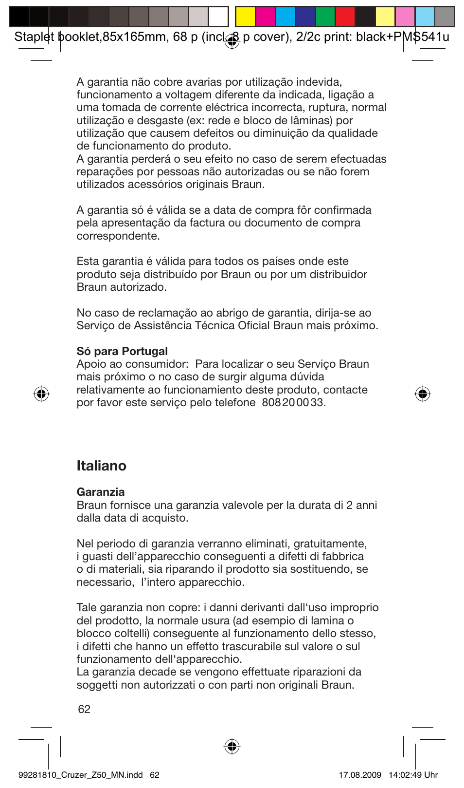 Italiano | Braun Z50-5734 CruZer3 User Manual | Page 62 / 66