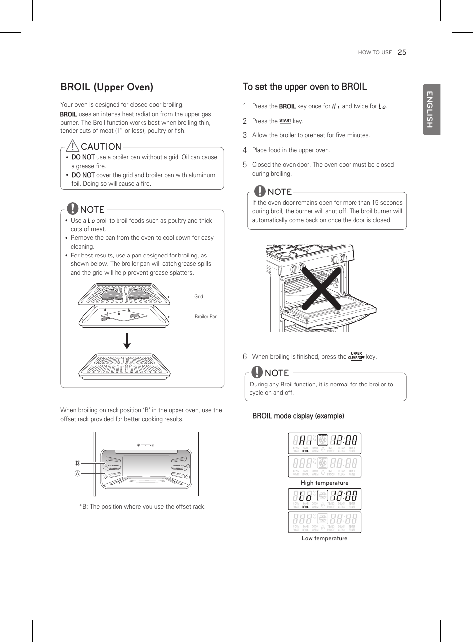 Broil (upper oven), Caution | LG LDG3011ST User Manual | Page 25 / 43