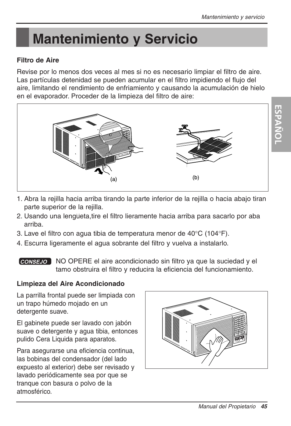 Mantenimiento y s ervicio, Espa ñ ol | LG WG1205R User Manual | Page 45 / 50