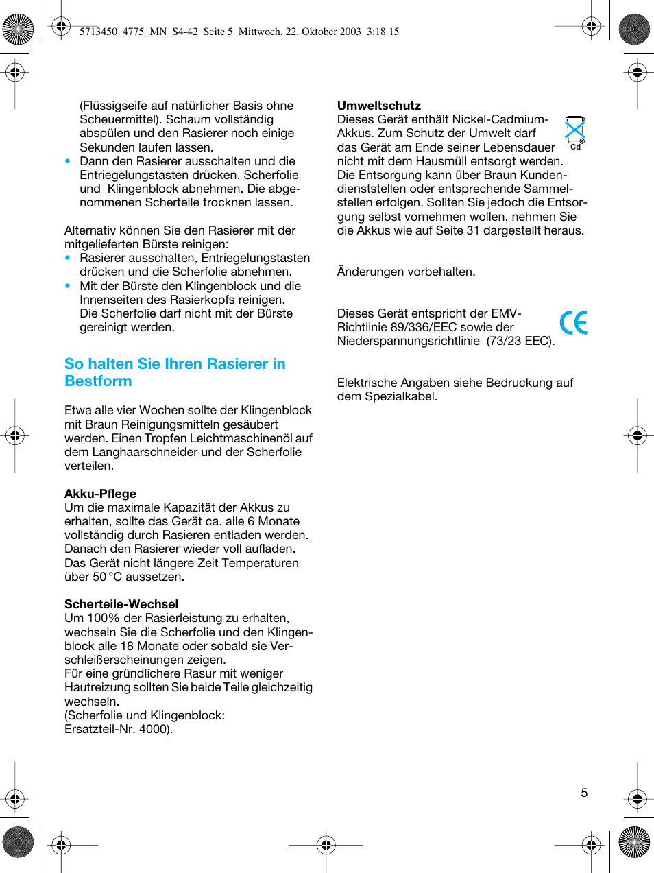 So halten sie ihren rasierer in bestform | Braun 4775 TriControl User Manual | Page 5 / 40