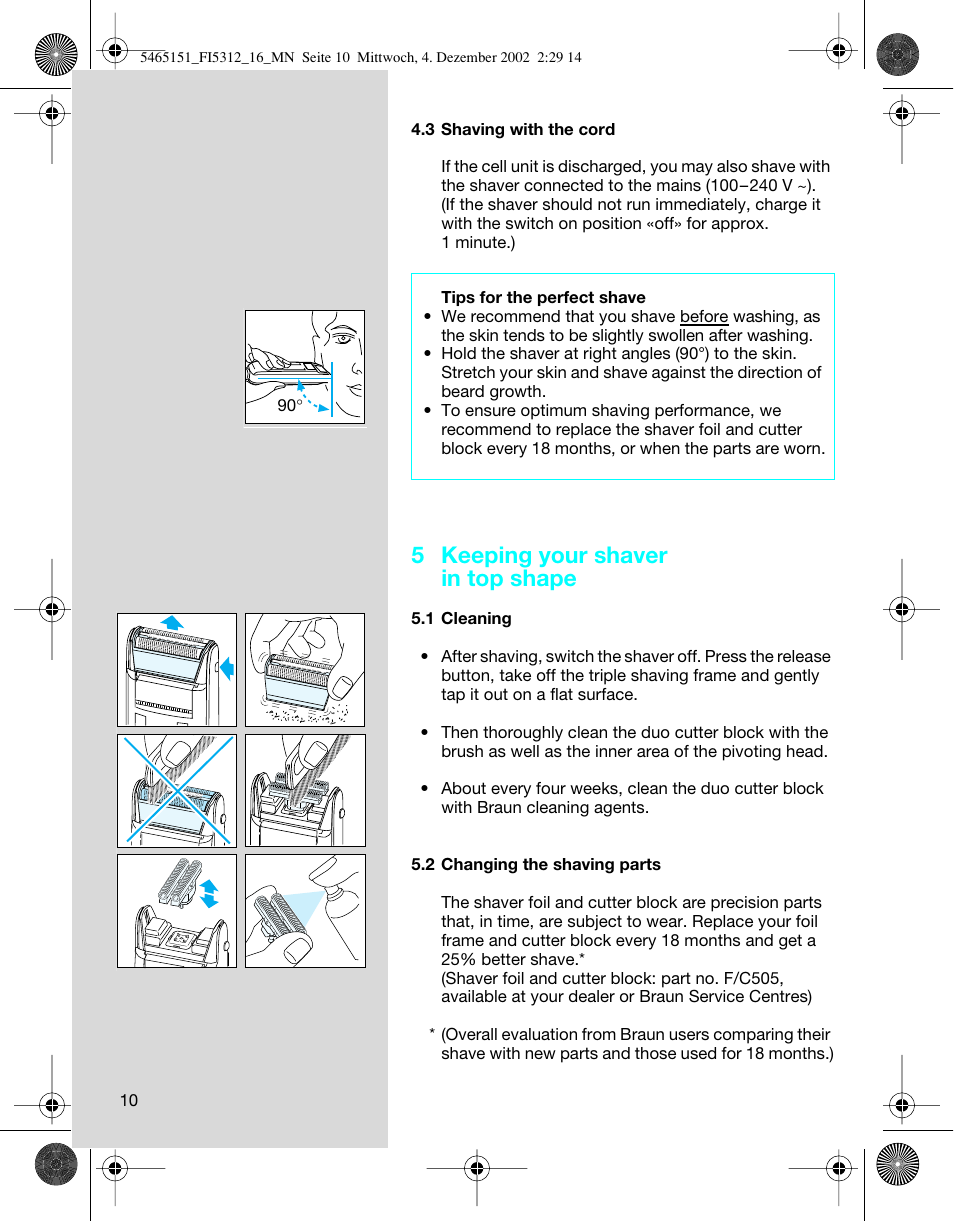 5 keeping your shaver in top shape | Braun 5314 User Manual | Page 10 / 76