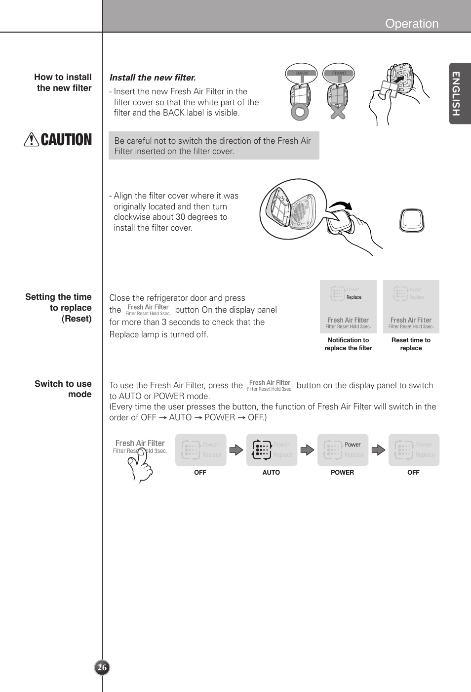 Caution, Operation, English | LG LSC22991ST User Manual | Page 26 / 46