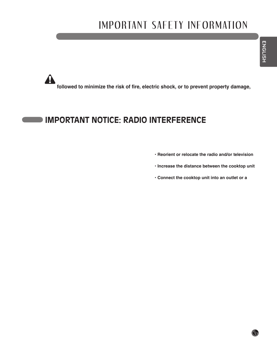 Warning, Read all instructions before use, Important notice: radio interference | LG LSCI307ST User Manual | Page 3 / 64