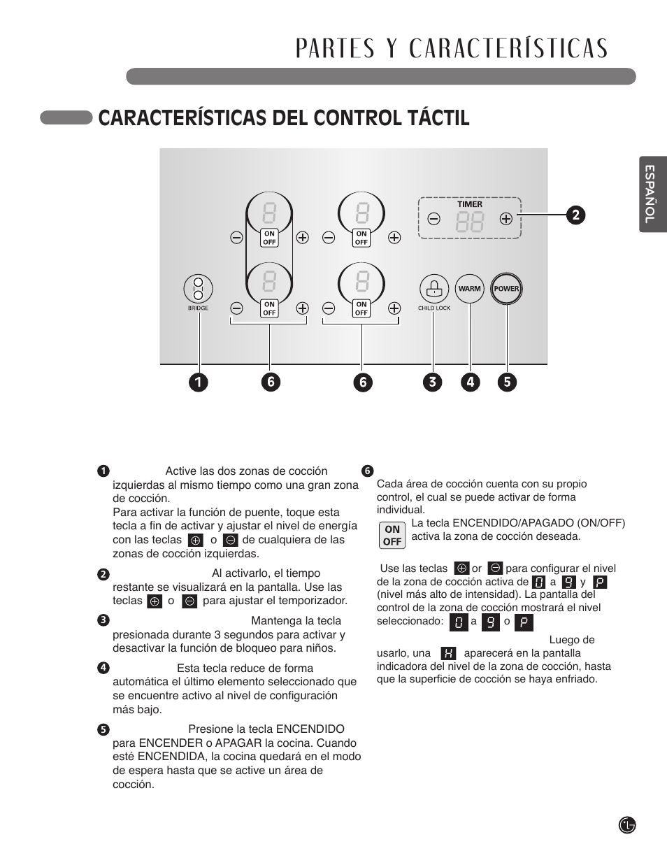 Características del control táctil | LG LSCI307ST User Manual | Page 43 / 64