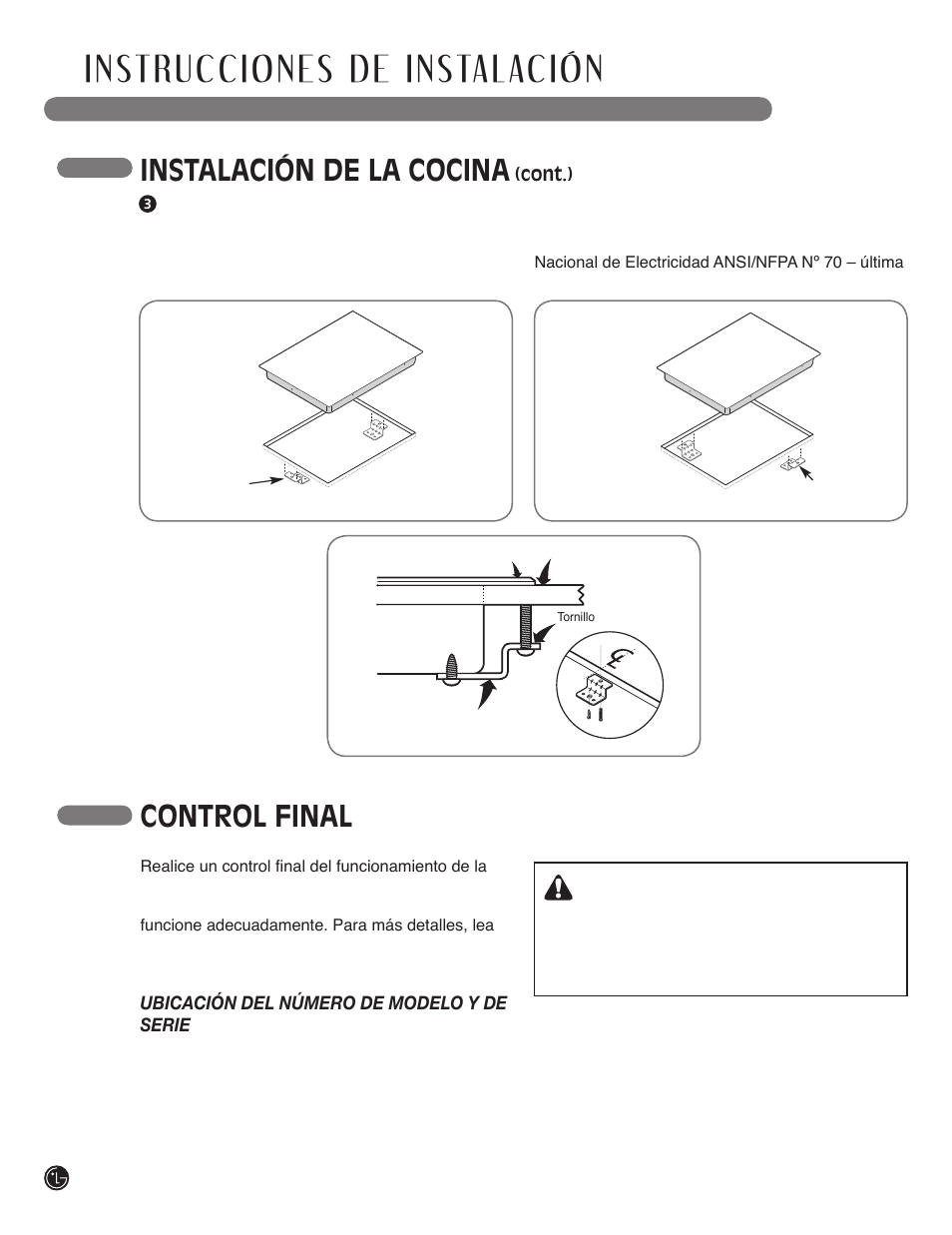 Instalación de la cocina, Control final precaución | LG LSCI307ST User Manual | Page 56 / 64