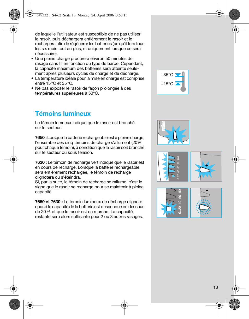 Témoins lumineux | Braun 7650 Syncro System Smart Logic User Manual | Page 13 / 60