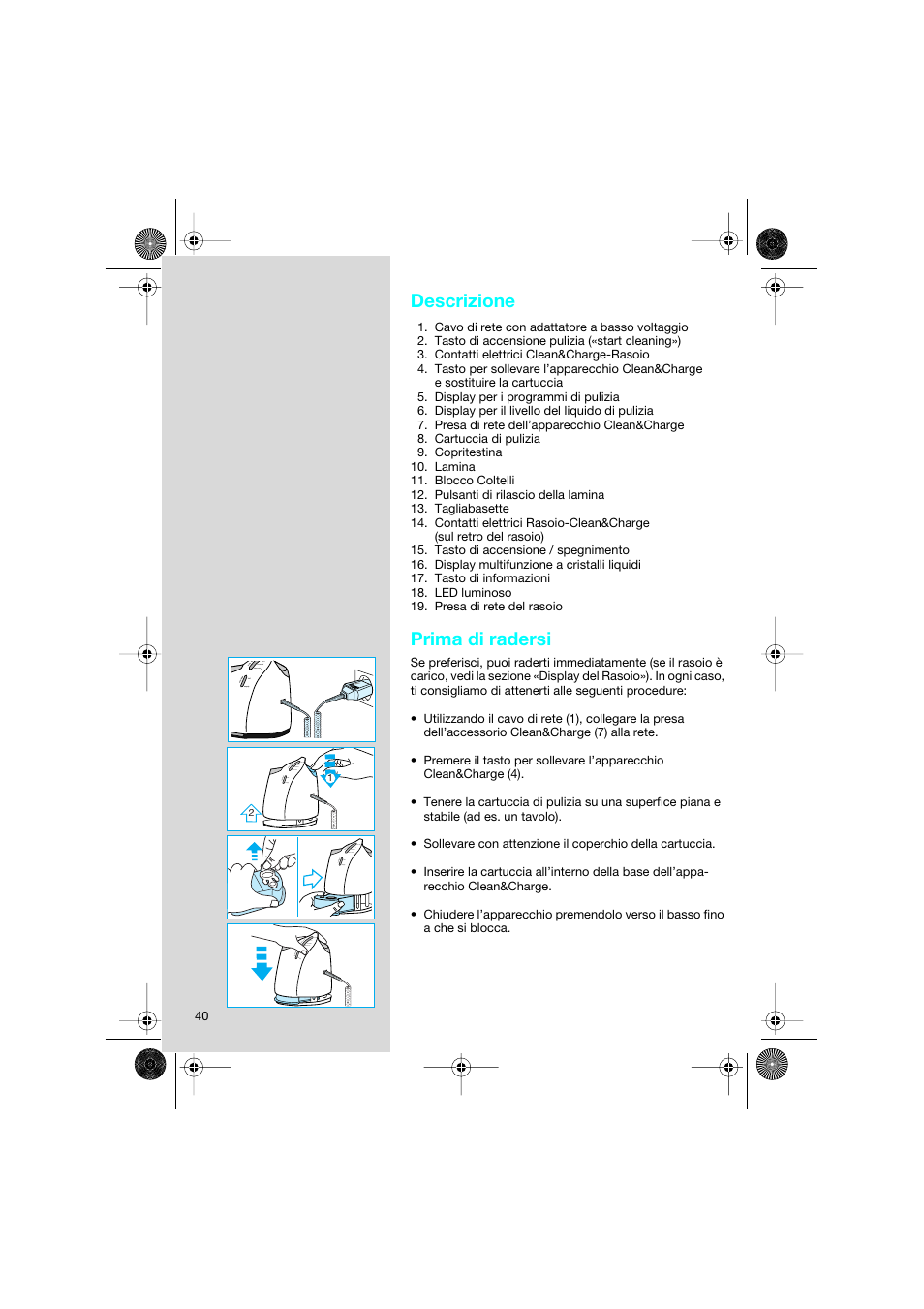 Descrizione, Prima di radersi | Braun 8595 Activator  EU User Manual | Page 40 / 99