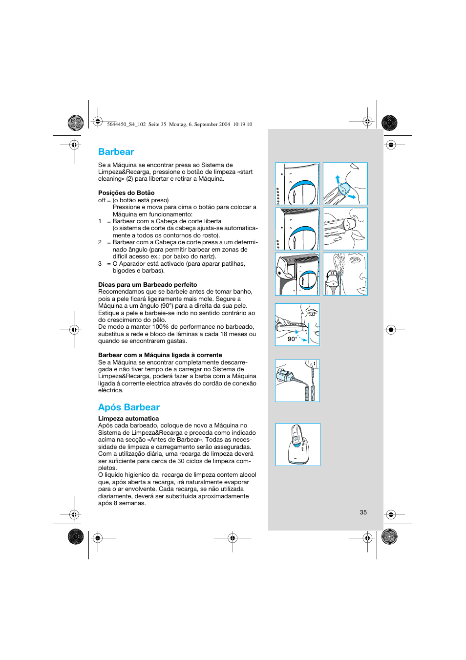 Barbear, Após barbear | Braun 8585 Activator User Manual | Page 35 / 99