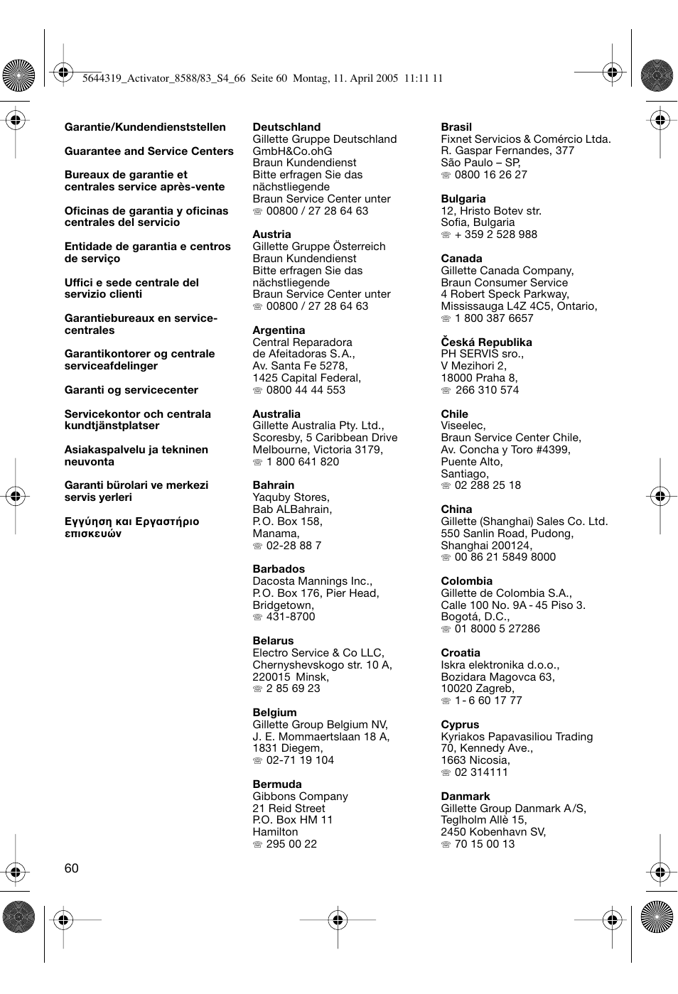 Braun 8588 Activator User Manual | Page 60 / 66