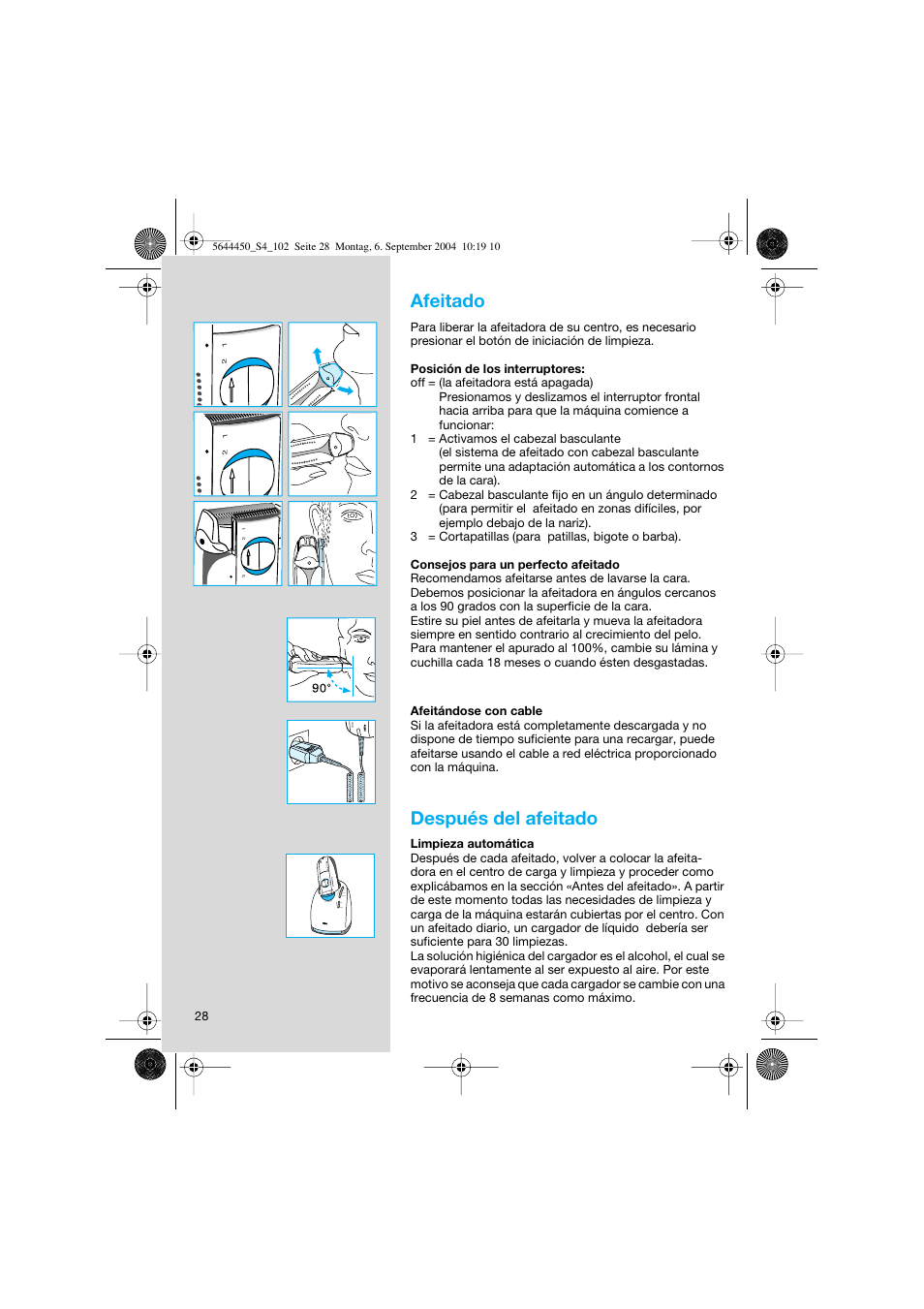 Afeitado, Después del afeitado | Braun 8590 Activator  EU User Manual | Page 28 / 99