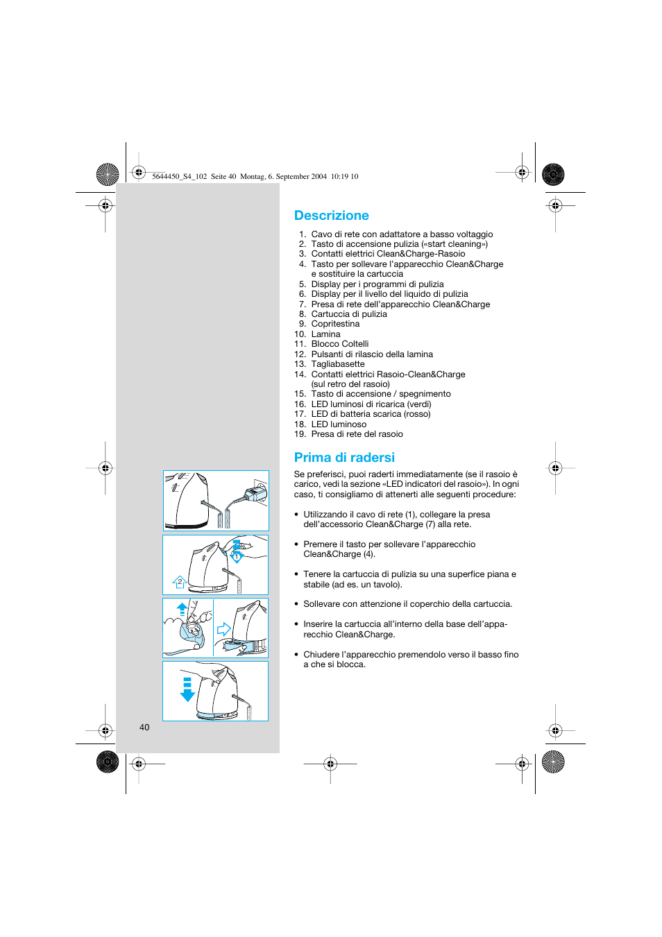 Descrizione, Prima di radersi | Braun 8590 Activator  EU User Manual | Page 40 / 99