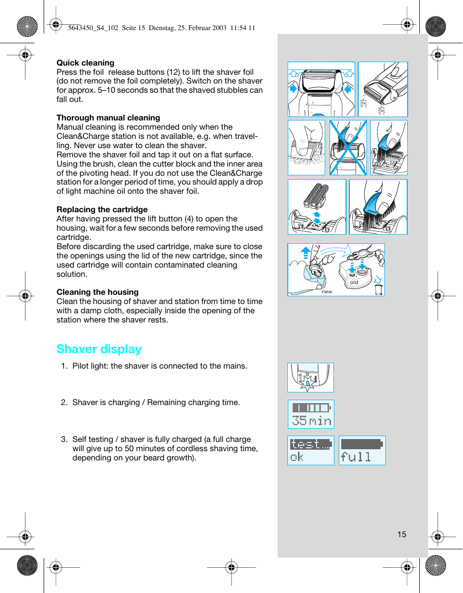 Shaver display | Braun Clean & Charge (Activator) User Manual | Page 15 / 99