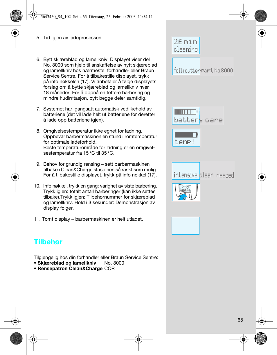 Tilbehør | Braun Clean & Charge (Activator) User Manual | Page 65 / 99