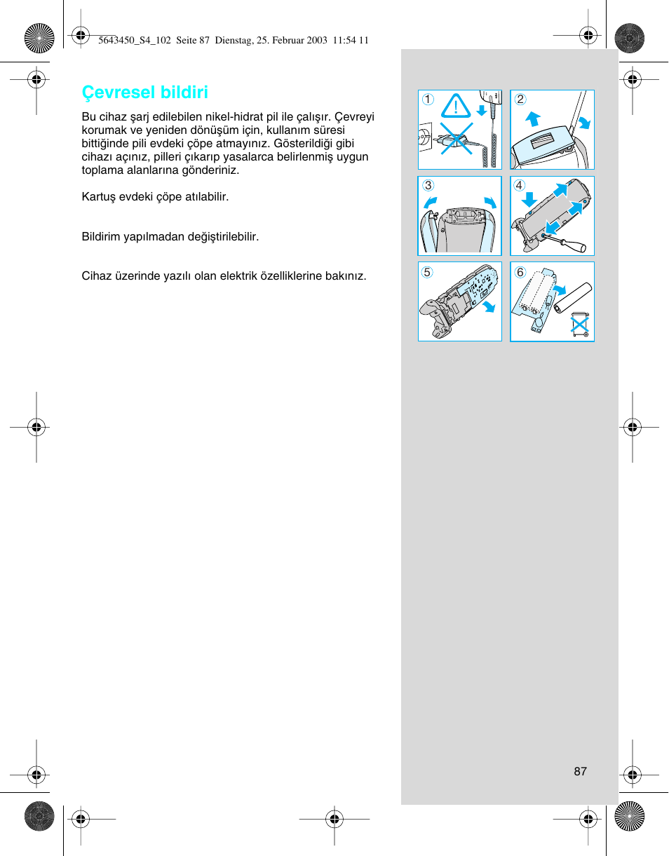 Çevresel bildiri | Braun Clean & Charge (Activator) User Manual | Page 87 / 99