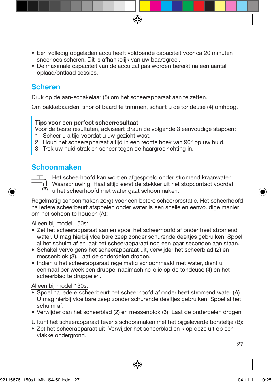 Scheren, Schoonmaken | Braun 130s-1 User Manual | Page 27 / 47