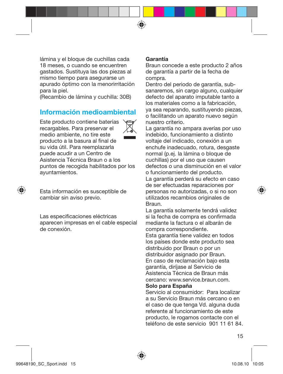 Información medioambiental | Braun PRO 4745 SmartControl Sportive User Manual | Page 15 / 21