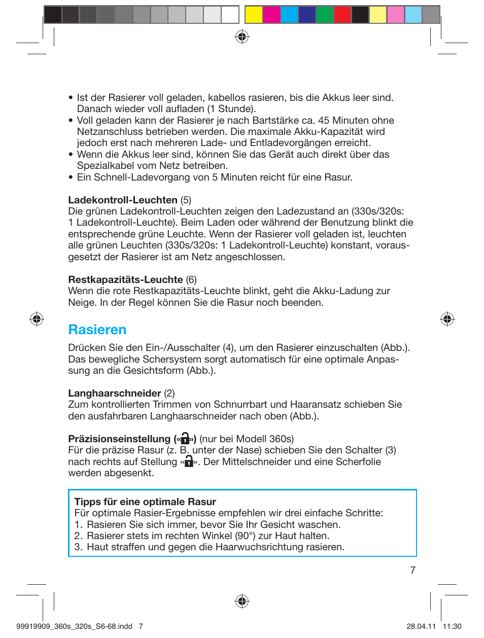 Rasieren | Braun 360s-4 Series 3 User Manual | Page 6 / 65
