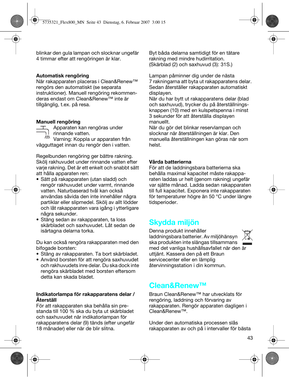 Skydda miljön, Clean&renew | Braun 390cc-5735 Series 3 User Manual | Page 42 / 57