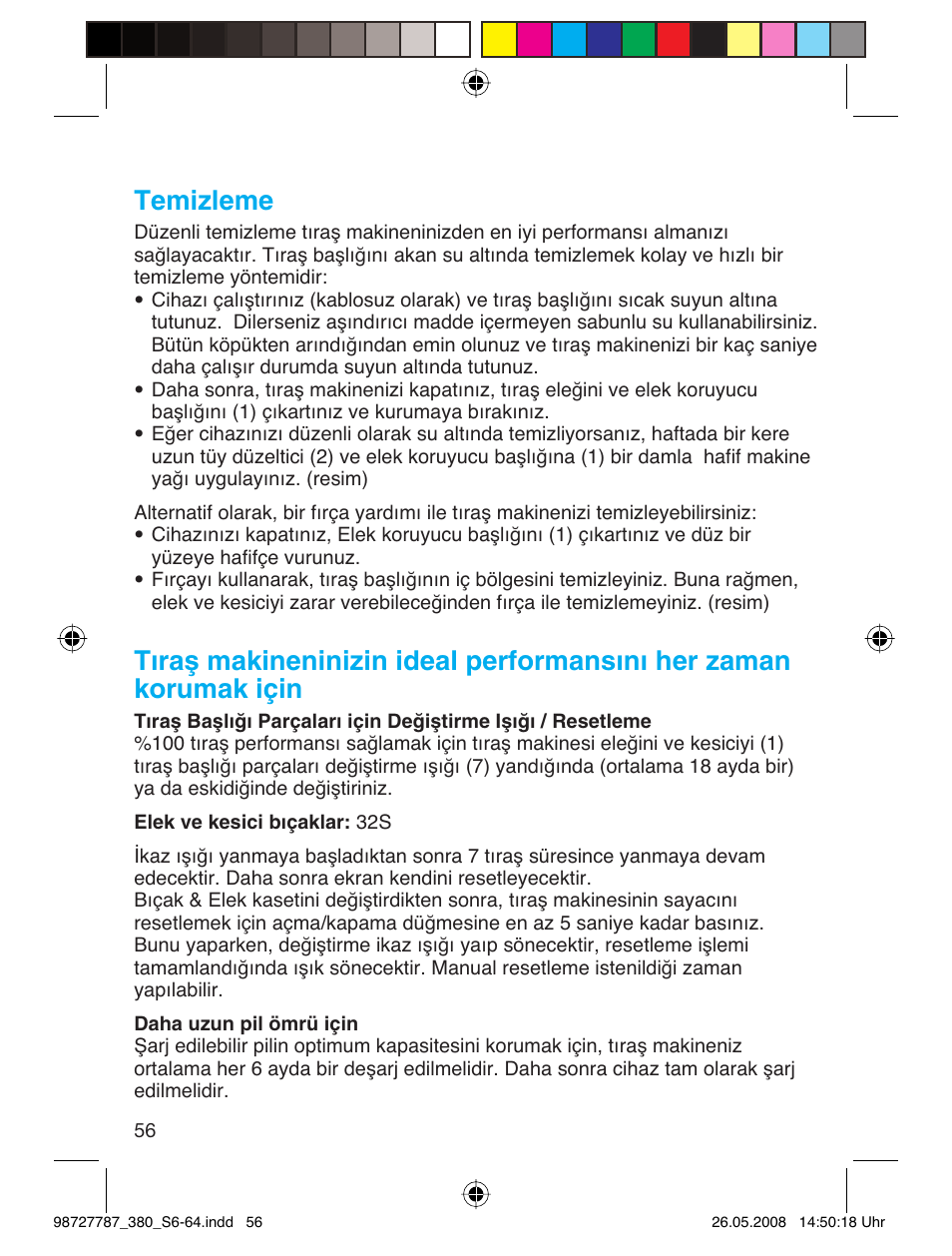 Temizleme | Braun 380-5773 Series 3 User Manual | Page 55 / 61
