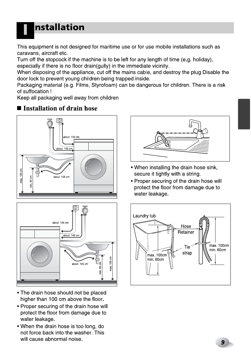 Installation of drain hose, Nstallation | LG F1492QD1 User Manual | Page 71 / 158