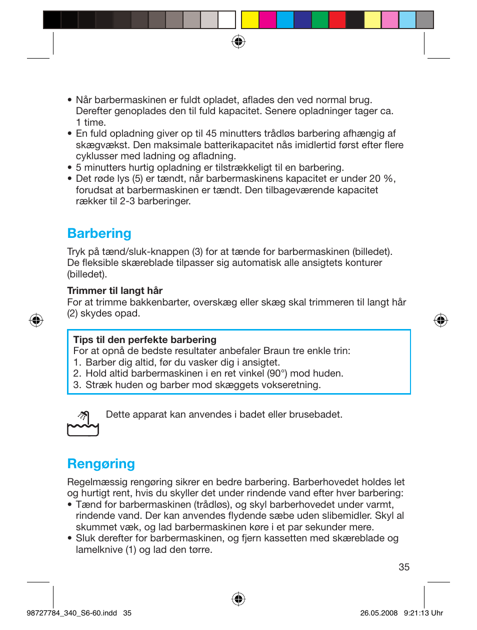 Barbering, Rengøring | Braun 340-5775 Series 3 User Manual | Page 34 / 56