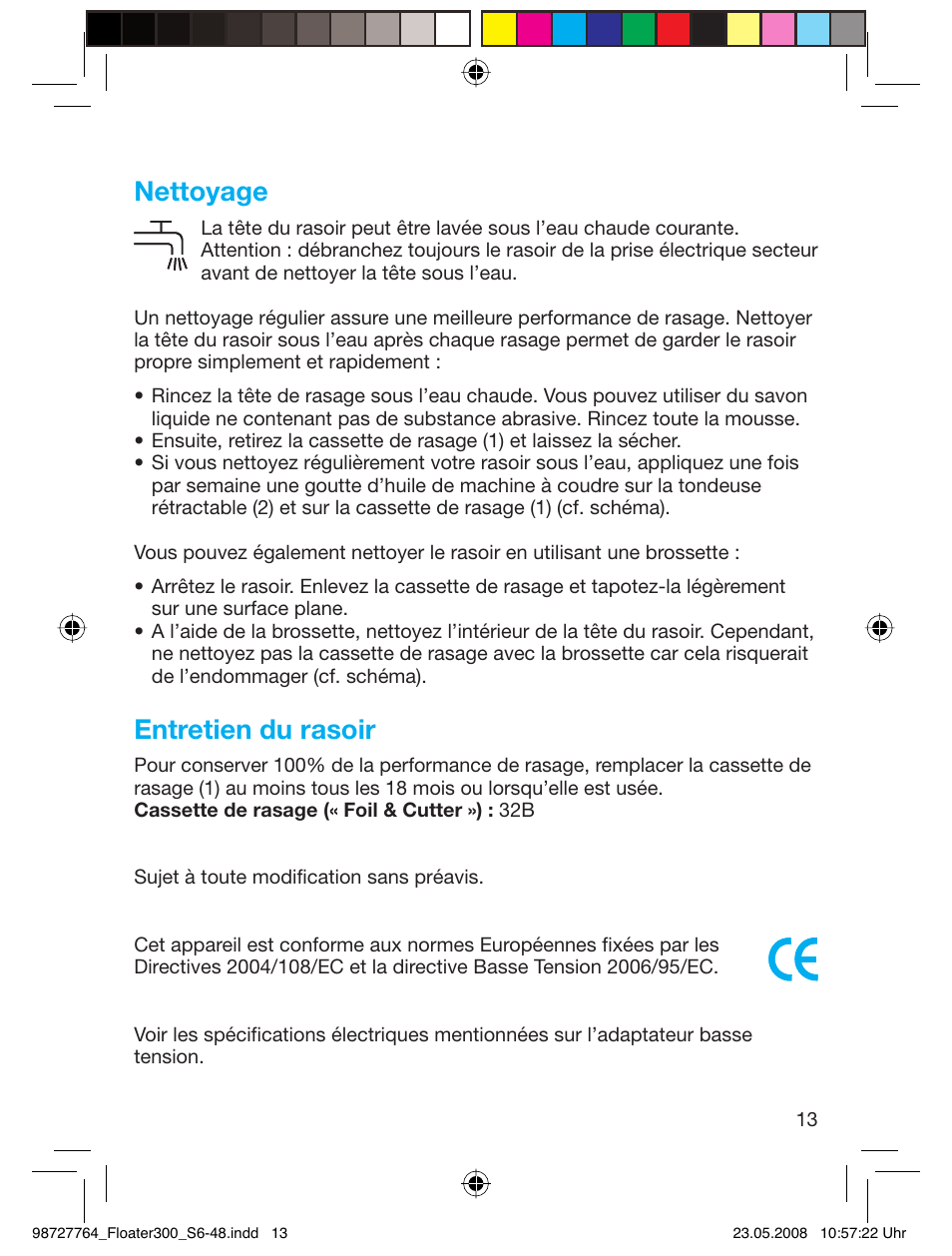 Nettoyage, Entretien du rasoir | Braun 300-5778 Series 3 User Manual | Page 12 / 45