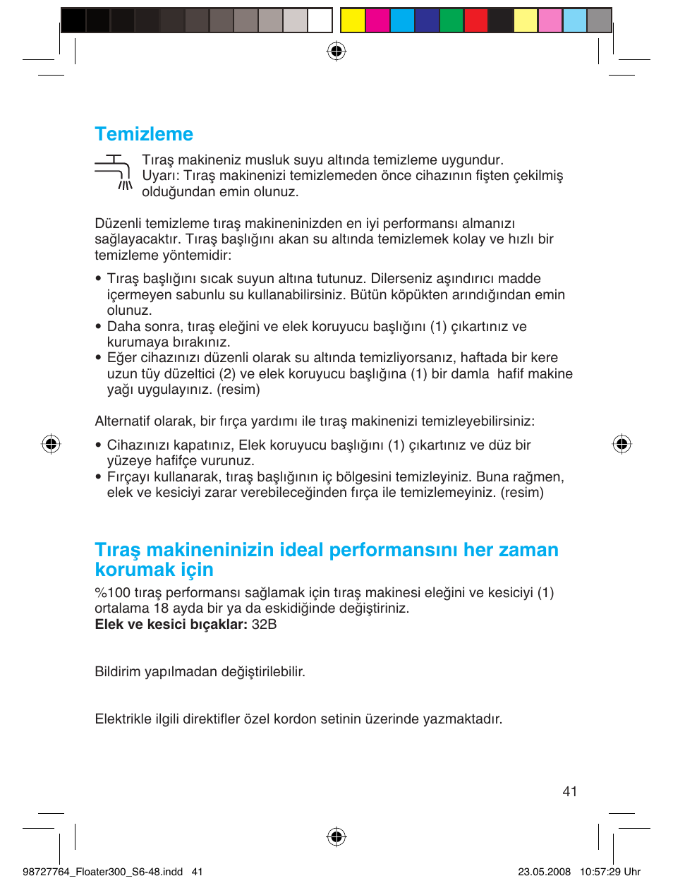 Temizleme | Braun 300-5778 Series 3 User Manual | Page 40 / 45