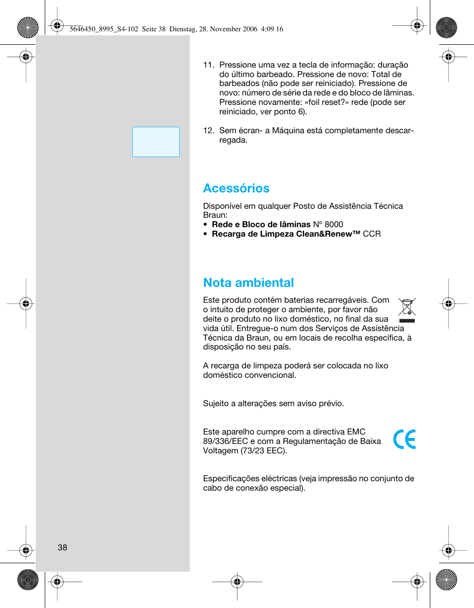 Acessórios, Nota ambiental | Braun 8995 360°Complete User Manual | Page 38 / 99