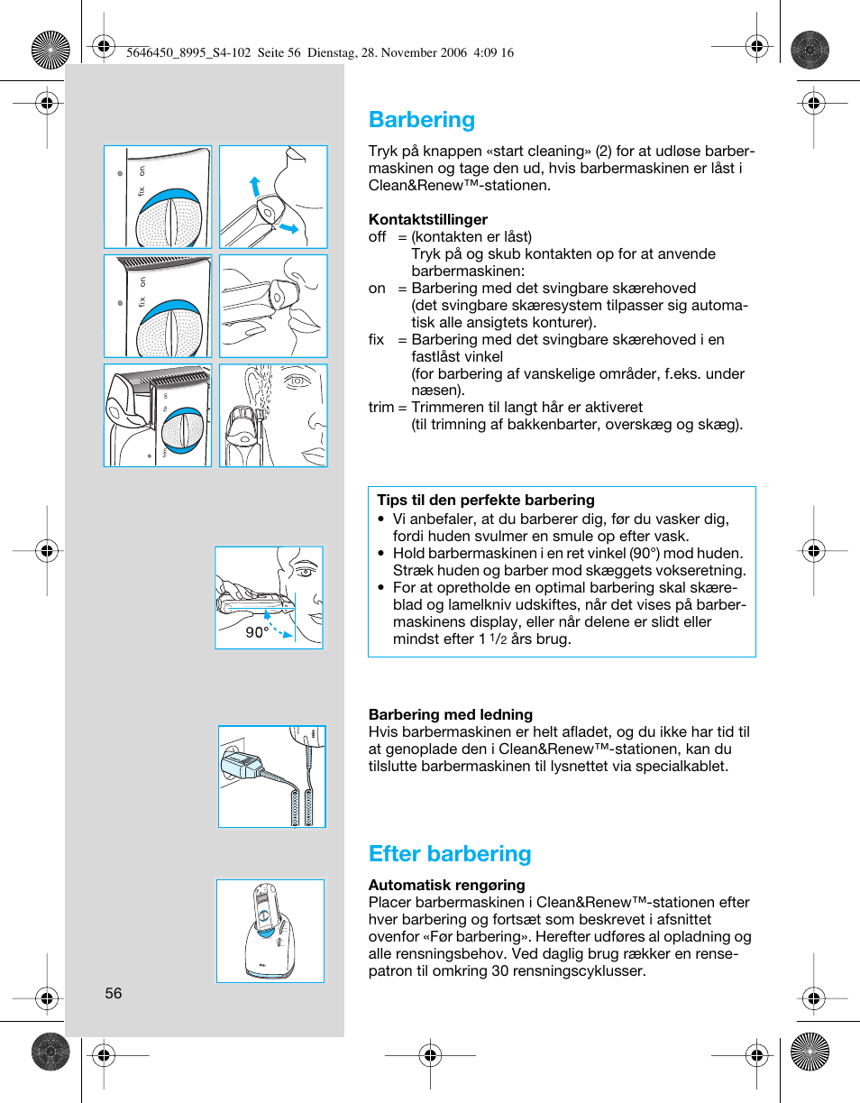Barbering, Efter barbering | Braun 8995 360°Complete User Manual | Page 56 / 99