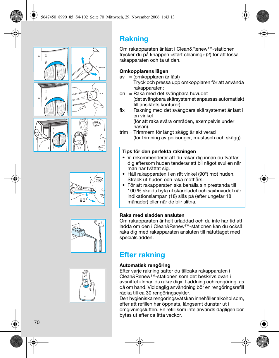 Rakning, Efter rakning | Braun 8990 360°Complete Solo  EU User Manual | Page 70 / 99