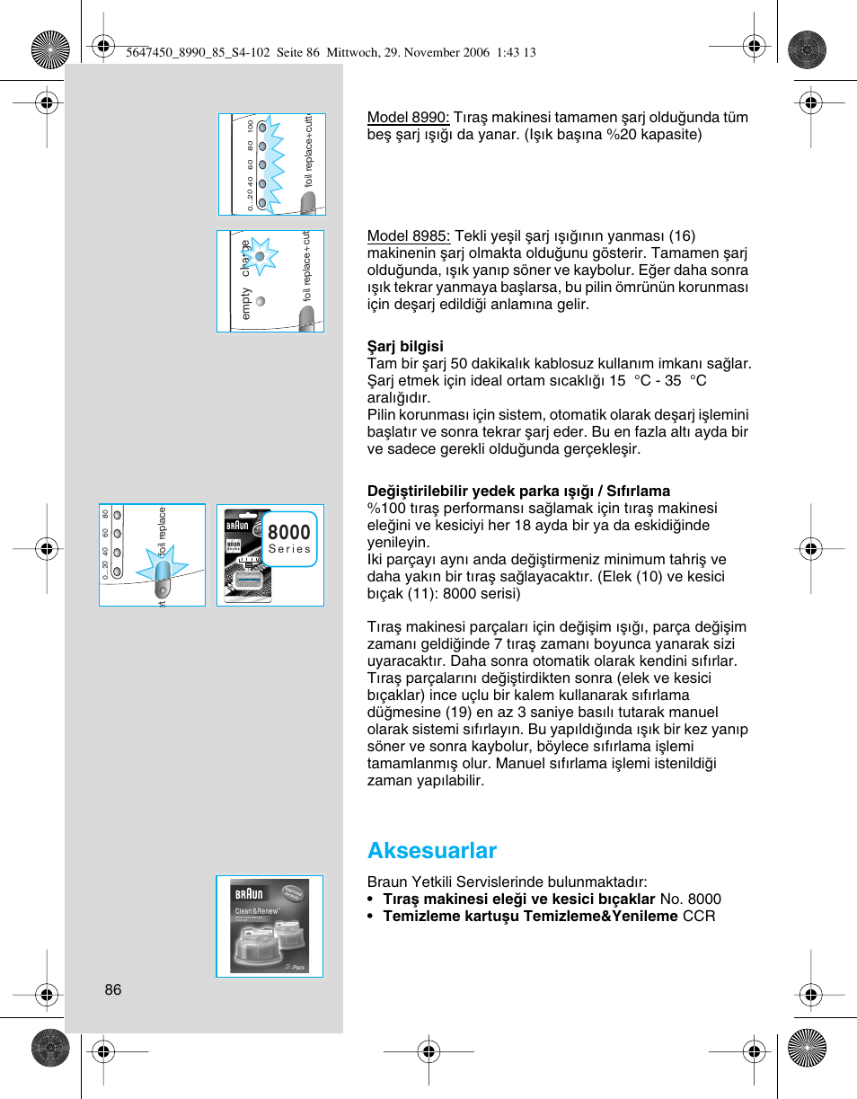 Aksesuarlar | Braun 8990 360°Complete Solo  EU User Manual | Page 86 / 99